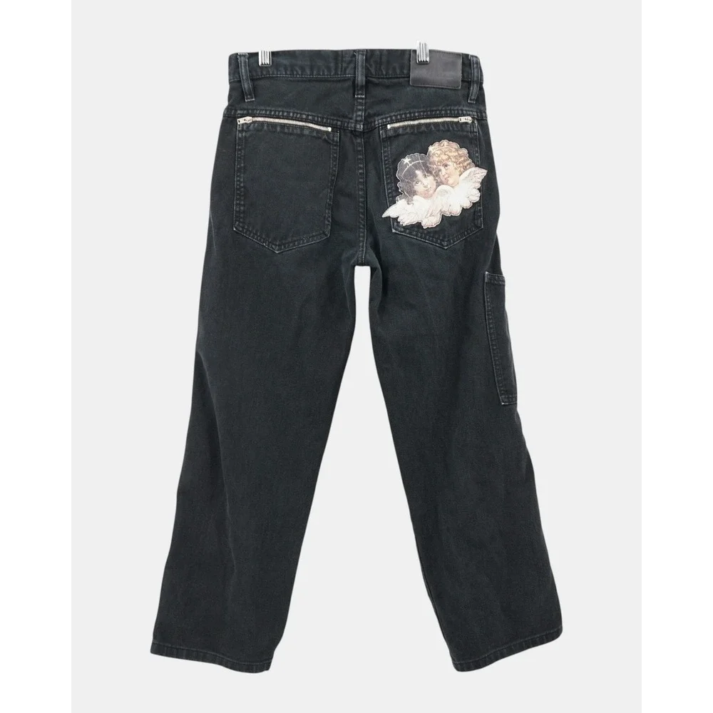 Fiorucci Safety Jeans Black Angel Patch Carpenter Jeans Made in Italy‎ 30x25